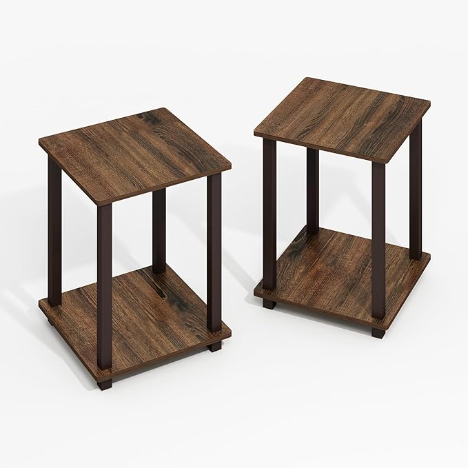 Furinno Simplistic Side Table Set of 2, End Table, Night Stand, Nightstand, Bedside Table, for Living Room, Bedroom, Black Walnut