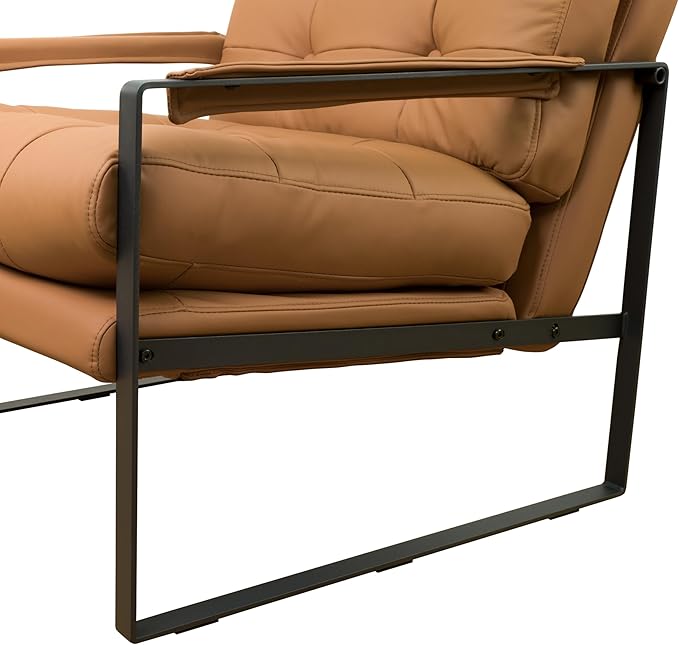 Zouron Leather Accent Chairs Set of 2, Modern Reading Chairs Single Sofa Arm Chair for Living Room Bedroom Reception Room, Khaki Button Tufted