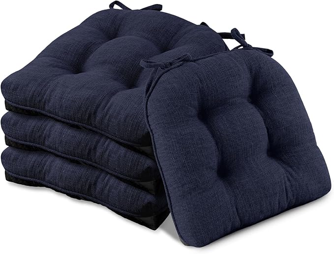 Basic Beyond Chair Cushions for Dining Chairs 4 Pack, Chair Cushion with Ties and Non Slip Backing, 15.5 x 15.5 inches Tufted Kitchen Chair Pads for Dining Chairs(Navy)