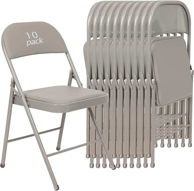 10 Pack Gray Padded Folding Chairs Set - Comfortable Stackable Portable Chairs for Indoor Outdoor, Events, Parties, Office, Wedding (PU Leather, Slate Gray,School Chair)