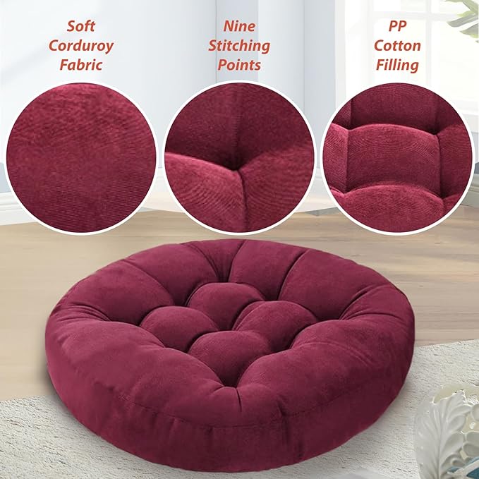 Gfobip Meditation Floor Pillow Set of 2 Large Round Floor Cushions for Adults Tufted Corduroy Floor Seat Pillows Cushion for Living Room Tatami Yoga,Yellow 22" L x 22" W x 5" H