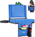 VEVOR Stadium Seat, Folding Bleacher Chair with Back Support and Thick Cushion, Padded Stadium Seat for Bleacher Includes Shoulder Strap, Hooks, Cup Holder, and Side Pocket, Blue Bleachers Chair, 1PCS