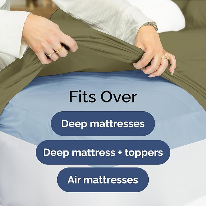 Extra Deep Pocket Queen Sheet Set - 4 Piece Breathable & Cooling Bed Sheets - Hotel Luxury Sheet Set - Soft, Wrinkle Free & Comfy - Easily Fits Extra Deep Mattresses - Deep Pocket Sage Green Sheets
