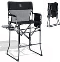 EVER ADVANCED Tall Textilene Camping Chair Mesh Directors Chair High Foldable Bar Stool with Side Table for Makeup Artist, Sports Event, Craft Show, Supports 350LBS Black