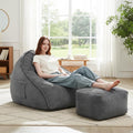 Cloud Bean Bag Chair with Ottoman for Adults, Comfy Corduroy Chaise Lounge Chair with High-Resilience Foam, Boneless Reading Chair for Bedroom & Living Room (Grey)