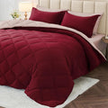 MUXHOMO 7 Pieces King Comforter Set, Reversible Bed in a Bag King Size, All Season Bedding Set with Comforter, Flat Sheet, Fitted Sheet, Pillowcases & Shams, Burgundy & Rose Gold