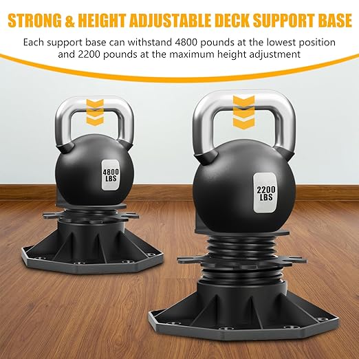 12 Pack Adjustable Deck Support Pedestal, Deck Foundation Base Support for Floating Deck Platform, Deck Floor Height Adjustment from 1-3/16" to 2-3/8", Matching Screws,Screwdriver & Joist Tape