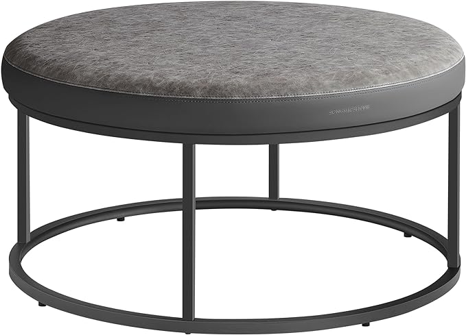 SONGMICS HOME LUIZ Collection - Ottoman, Round Coffee Table, Footstool, Reversible Top, Padded Seat, Side Table, Minimalist, Steel Frame, Max. Load 660 lb, for Living Room, Dove Gray ULOM078G01