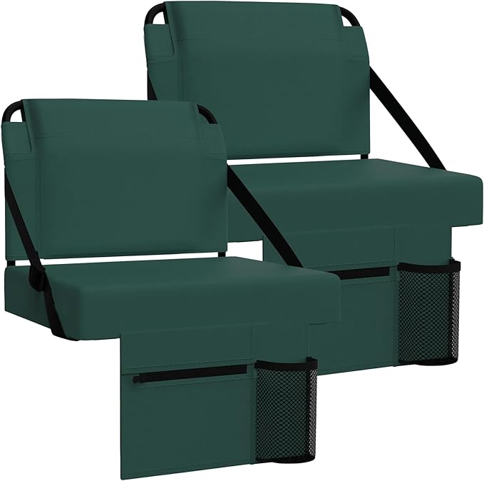 2pcs Stadium Seat for Bleachers with Back Support，Portable Bleacher Chairs with Back and Cushion，Includes Shoulder Strap and Cup Holder