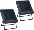 Comfy Saucer Chair for Adults, Set of 2, Soft Faux Fur Bedroom Chair, Accent Dorm Chairs, Flexible Living Room Reading Chairs, Oversized Folding Lounge Seat for Teens, X-Large, Navy Blue
