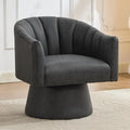 Swivel Accent Chair, Faux Leather 360° Swivel Barrel Chair Upholstered Modern Living Room Chair, Overstuffed Reading Armchair for Bedroom,Vanity,Office-Black