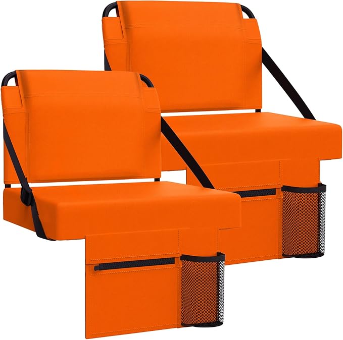 2pcs Stadium Seat for Bleachers with Back Support，Portable Bleacher Chairs with Back and Cushion，Includes Shoulder Strap and Cup Holder