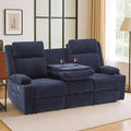 PALLOME Chenille Reclining Sofa 3-Seater with Convertible Table, Storage Ottoman & Cup Holders | Modern Space-Saving Couch, Ergonomic Living Room Furniture (Blue)