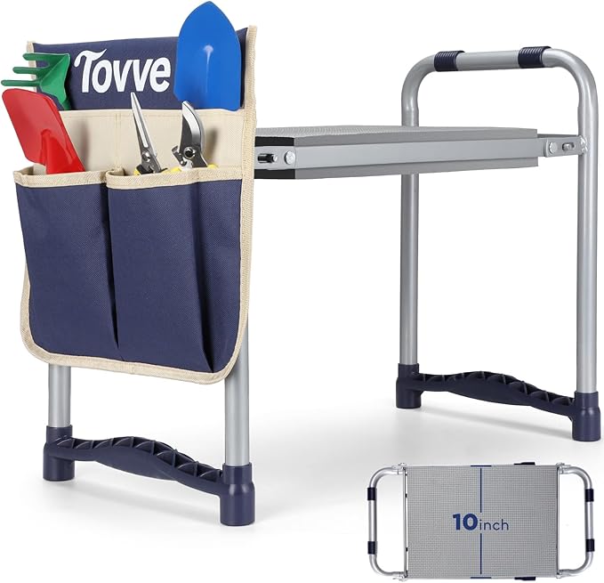 Tovve Upgraded Garden Kneeler and Seat with Thicken & Widen Soft Kneeling Pad, Heavy-Duty Foldable Garden Stool with Large Garden Tool Bag, Portable Garden Bench Gardening Gifts for Women, Seniors