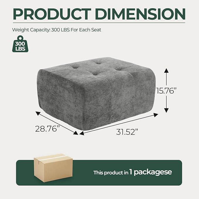 YAAREE Cloud Ottoman, Modern Boneless Modular Footstool for Modular Sectional Couch for Living Room, No Assembly, Grey