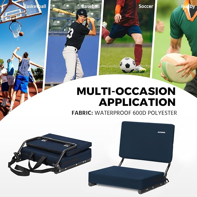 HUTMANG Bleacher Chairs with Back and Cushion,Stadium Seats with Back Support,Portable Bleacher Seat with Should Strap,Folding Comfort Padded Stadium Chairs for Adults Watch All Sport Event(Navt Blue)