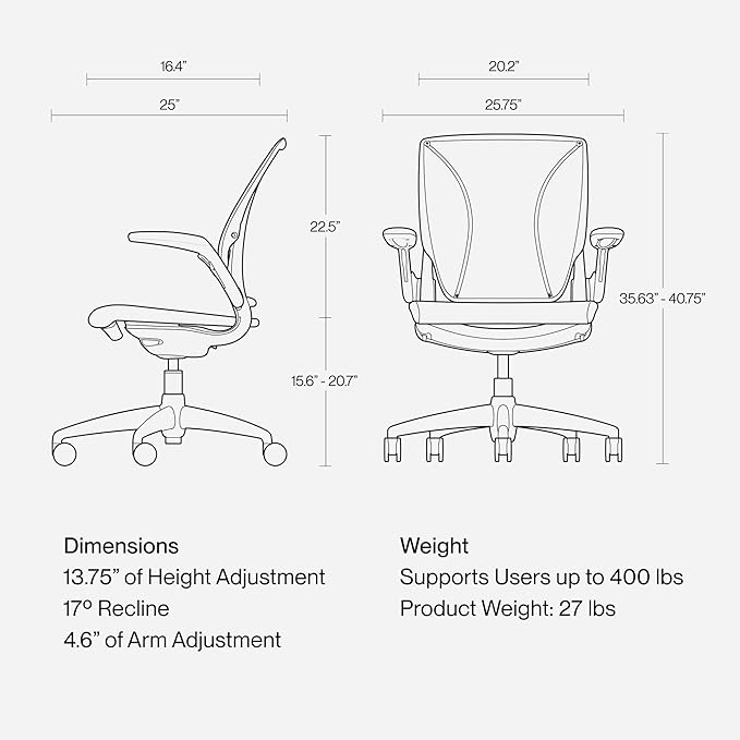 Humanscale World LM Black Catena Mesh Ergonomic Office Chair for Desk with Black Mesh Seat, Adjustable Simple Desk Chair, Black Frame