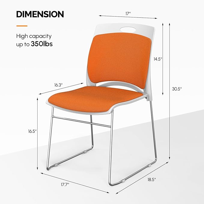 VINGLI Stackable Chairs Set of 8, Stacking Office Chairs with Metal Sled Base, Ergonomic Plastic Padded Seat & Back, Capacity 350lbs, Stacking Chairs for Waiting Room Break Room Banquet Guest, Orange