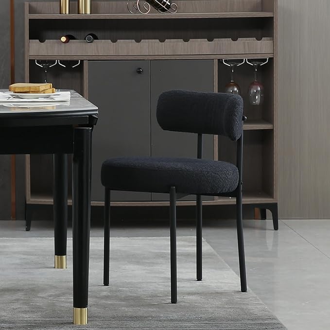 DYHOME Black Dining Chair One Chair for Kitchen Dining Room,Upholstered Boucle Dining Chair with Black Metal Legs,Curved Backrest Modern Dining Room Chair