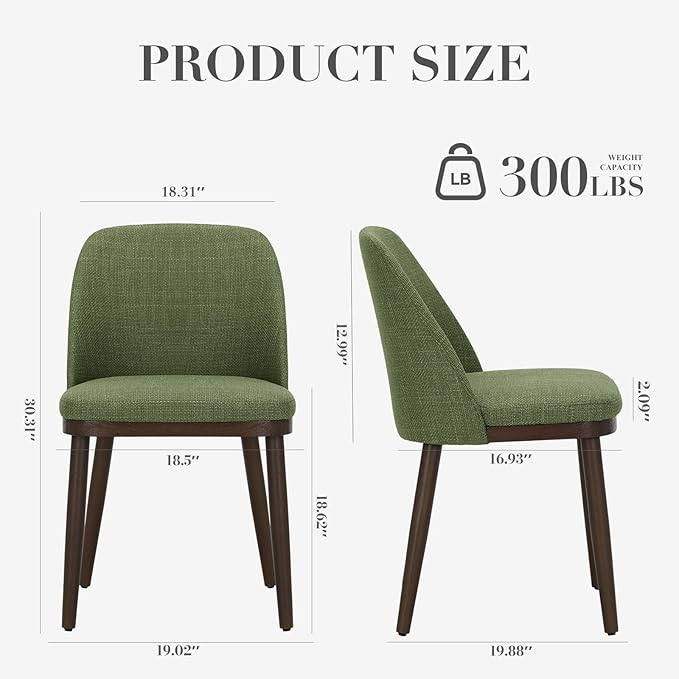 COLAMY Upholstered Dining Chairs Set of 2, Modern Kitchen Chairs with Back, Leather Side Dining Room Chairs with Wood Legs for Kitchen Dining Room Restaurant,Green