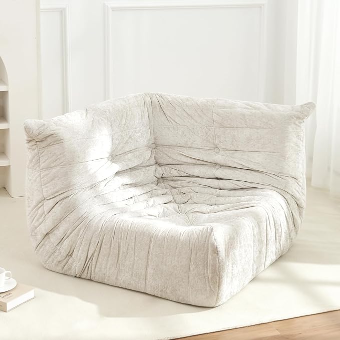 Homguava Bean Bag Chair, Giant Beanbag Chairs for Adults, Memory Foam Fireside Chair, Large Lazy Floor Sofa, Sofa Couch with High-Rebound Foam, Lounge Chair for Living Room, Bedroom (Beige, Corner)