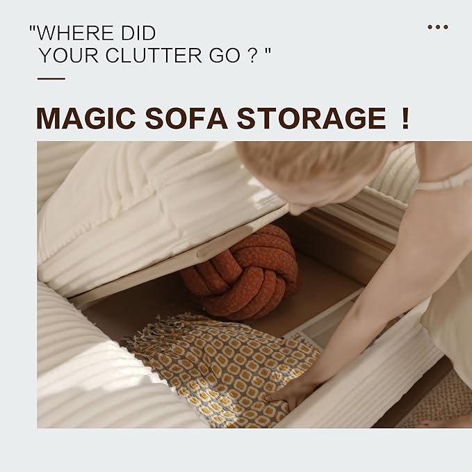 FIRLZY 92" Modular Sectional 4 Seater Sofa with Removable Covers and Storage, Convertible L-Shaped and Sleeper Sectional, Modern Corduroy Couches with Ottoman Chaise for Living Room, Apartment, Blue