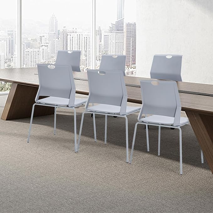 Grey Stackable Chairs Set of 4, Modern Office Guest Chair Wide Seat, Stackable Dining Chairs, Plastic Chair for Conference Room, Living Room, Waiting Area, Classroom.…