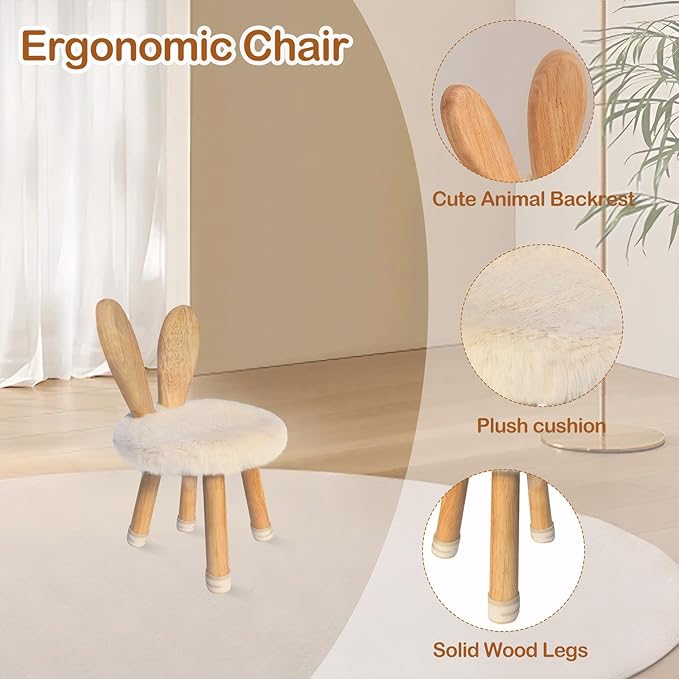 XXYOUPIN Wooden Toddler Chair Rabbit Stool Suitable for A Variety of Color Rest Stool for Any Room Decoration Game Room Cute Chair（1pack/Short White）