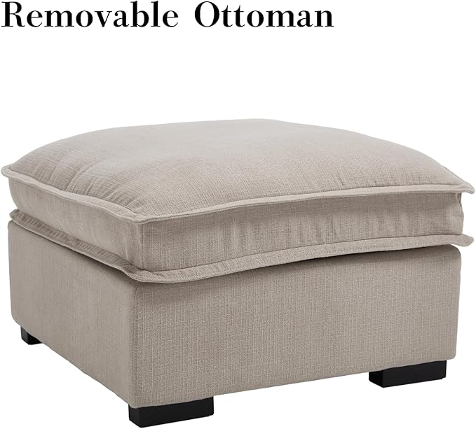 HEAY-YO 93 Inches Modern Modular Sectional Sofa,L Shape 3-Seater Comfy Couch with Moveable Ottoman,Floor Sofa for Living Room Bedroom Apartment,Linen Sand
