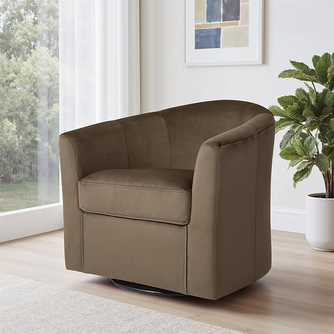 DREAMSIDEA Swivel Accent Chair, Upholstered Velvet Barrel Armchair, Modern Round Single Sofa Seating Comfy Reading Corner Chairs for Living Room Bedroom, Fully Assembled (Velvet Coffee, Set of 2)