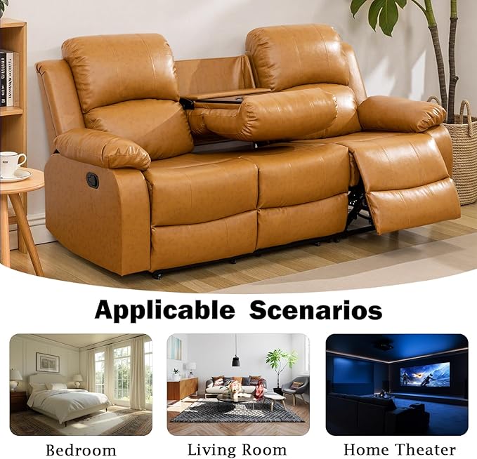 Caberryne Leather Recliner Sofa，Reclining Sofa for Living Room Furniture Sets，Ginger Wall Hugger Recliner Couch with Cupholder for Living Room/Office/Theater Seating(3 Seater Sofa)