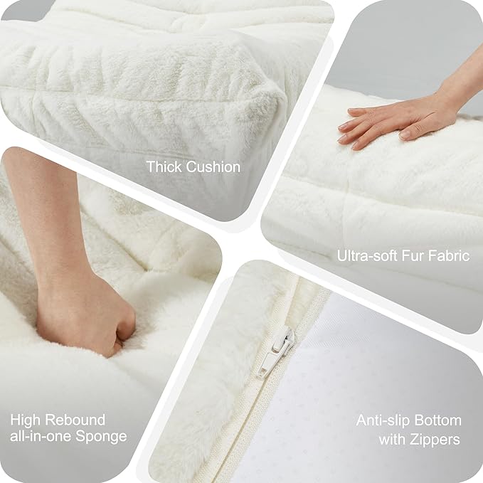 Bean Bag Chairs for Adults Giant Bean Bag Chair Memory Foam BeanBag Chair Bean Bag Sofa with Filler Faux Fur Fireside Beanbags Lazy Sofa for Living Room Bedroom Office (White Plush, Single)