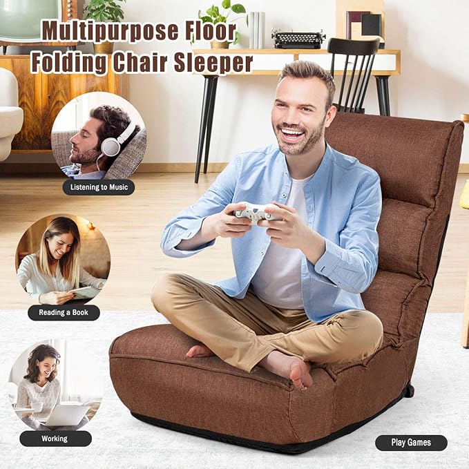 S AFSTAR Folding Floor Chair, Floor Gaming Chair with 5-Position Adjustable Headrest & 4-Position Backrest, Side Pocket & Thicken Cushion, Padded Floor Seat Lazy Chair for Living Room Bedroom
