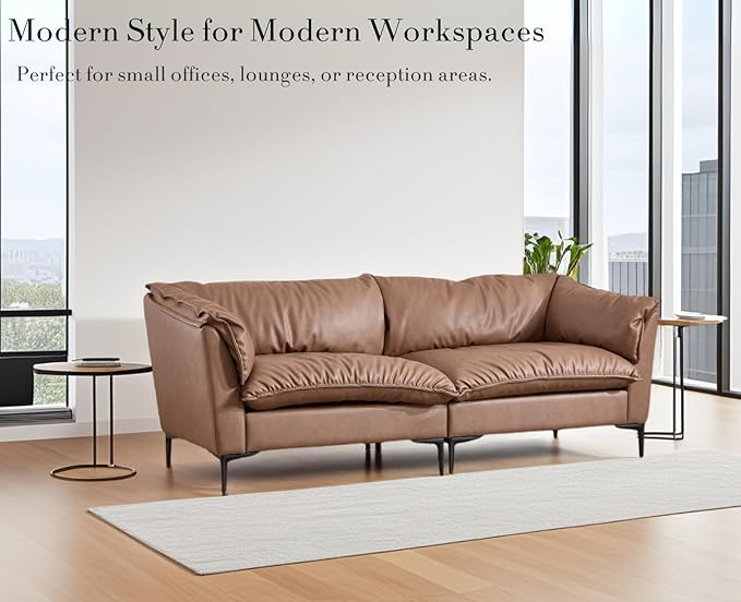 CIMOTA 80'' Faux Leather Loveseat Sofa for Living Room, Modern 2 Seater Small Cloud Couch for Bedroom/Small Space/Apartment, Comfy Office Couches with Upholstered Cushions, Minimalist Style, PU Brown