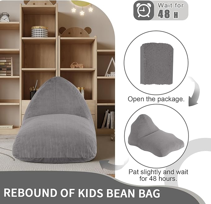 COMAX Bean Bag Chairs for Kids, Kid Beanbag Chair with Filler, Toddler Lounge Bean Chair Corduroy, Lazy Floor Lounger for Girls and Boys Stuffed, Light Grey