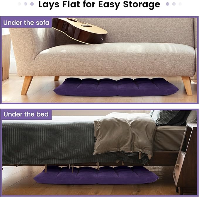 Floor Chair with Back Support, Foldling Gaming Sofa Chair with Comfy Cushion, Adjustable 14-Position Meditation Chairs, Lazy Lounge Recliner Reading Seat for Adults, Kids (Purple)