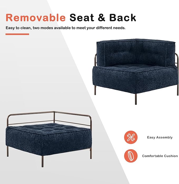 MCombo Modular Sofa Couch with Removable Cushion, Accent Sofa Chair, Upholstered Sofa for Living Room, Apartment, Office (Blue, Three Seats)
