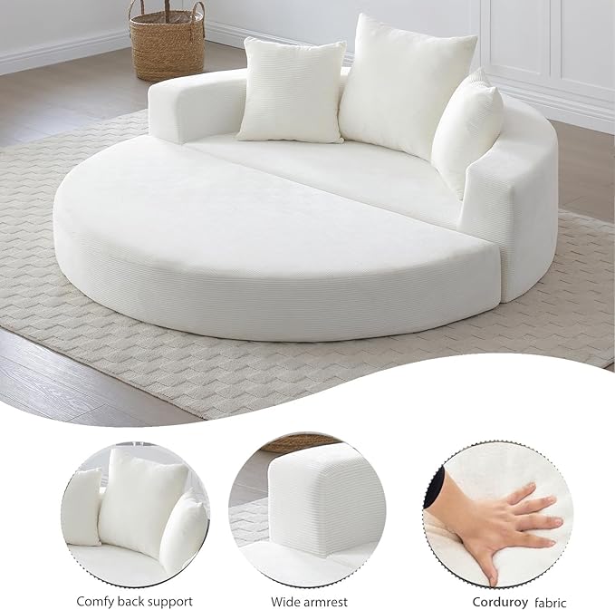67" Round Convertible Folding Sofa Bed, Boneless Couch Loveseat, Floor Sleeper Chaise Lounge for Living Room, Apartment, Dorm, Small Spaces, Beige