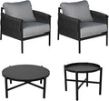 Grand patio 4-Piece Outdoor Furniture Set, Outdoor Sofa Set with 2 Round Side Tables, Modern Metal Patio Couch with 6-inch Thick Waterproof Cushions for Porch Deck Backyard, Grey