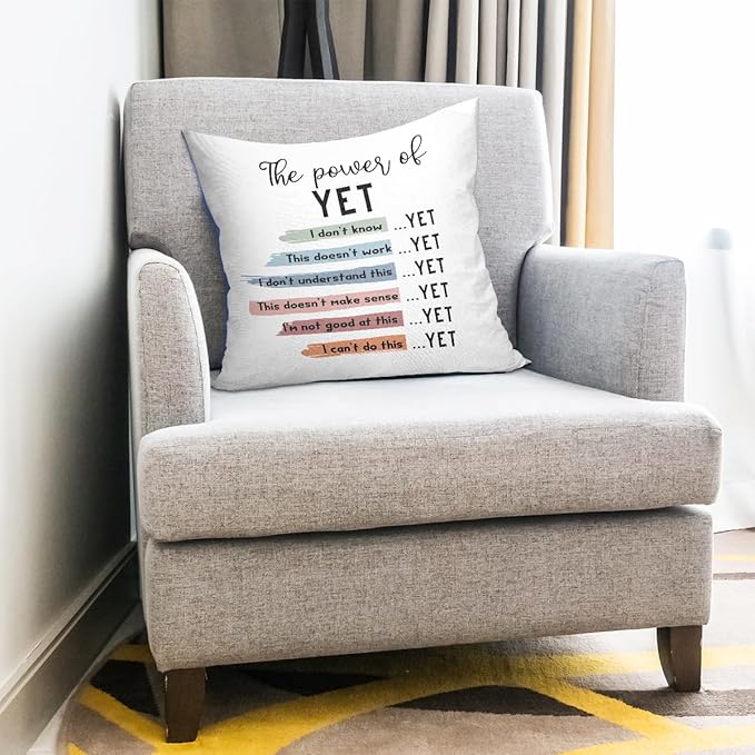 uinwk The Power of Yet Inspirational Mental Health Pillow Covers 18x18, Growth Mindset Calming Corner Classroom Decor, Psychology Therapy Office Decor, Counselor Office Decor