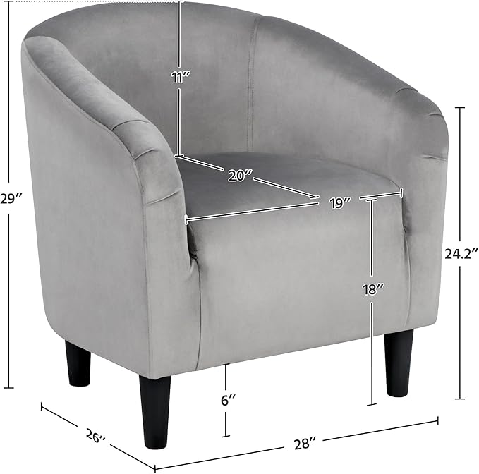 Yaheetech Living Room Chair, Velvet Accent Chair, Upholstered Barrel Chair, Sitting Chair with Armrest and Low Back for Living Room Bedroom Reception Room, Gray