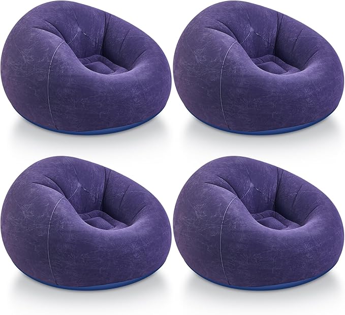 Realspring Inflatable Bean Bag Chairs Outdoor Blow up Camping Chairs Inflatable Lazy Sofa Folding Portable Bean Bag Loungers Couch for Movie Night(Blue,4 Pcs)