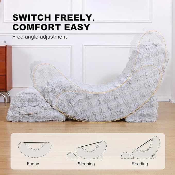 Gaint Bean Bag Chairs for Adults, Beanbag Lounge Filled with Memory Foam, Adjustable Angle, Velvet Fabric, with Detachable Footrest for Bedroom, Living Room and Nursery(Grayish)