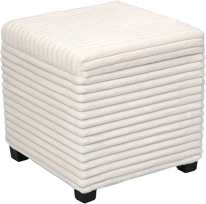 ABHENG 17.7 inches Faux Fur Ottomans Cube with Storage, Metal Framed Vanity Stool Chair Storage Ottoman Foot Rest Stool, Holds 770 LB for Dorm Living Room Bedroom White UASND644W