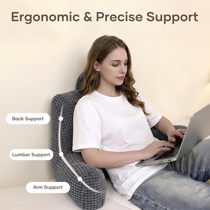 NOONTIDE Reading Pillow with Top Handle,Uniquely Designed Soft Fabric, Ergonomic Back Support for Bed,Cover Washable Sit up Pillow,Watching TV/Gaming/Relaxing(Grey)