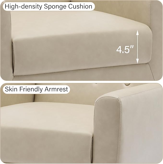 DREAMSIDEA Accent Chair, Mid-Century Modern PU Leather Chairs with Arms for Living Room, Comfy Upholstered Club Single Sofa Armchair for Bedroom Waiting Room with Solid Wood Frame