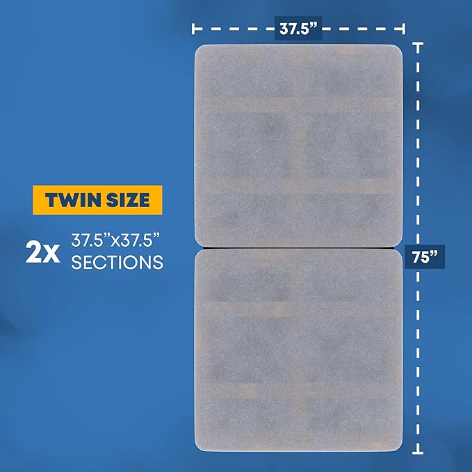 Greaton, Premium 38mm Split Wood Bunkie Board Twin Size Bed - 2-Piece Under Mattress Support Board, Fully Assembled, Fabric Ventilation Cover - Replaces Wooden Slats or Box Spring for Bed Frames, Grey