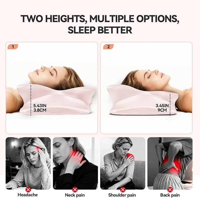 Cervical Neck Pillow for Neck Pain Relief - Ergonomic Memory Foam Neck Pillow with Silky Satin Cover, Orthopedic Neck Support for Side Sleepers, Gift for Women, Wife, Grandma (Pink)