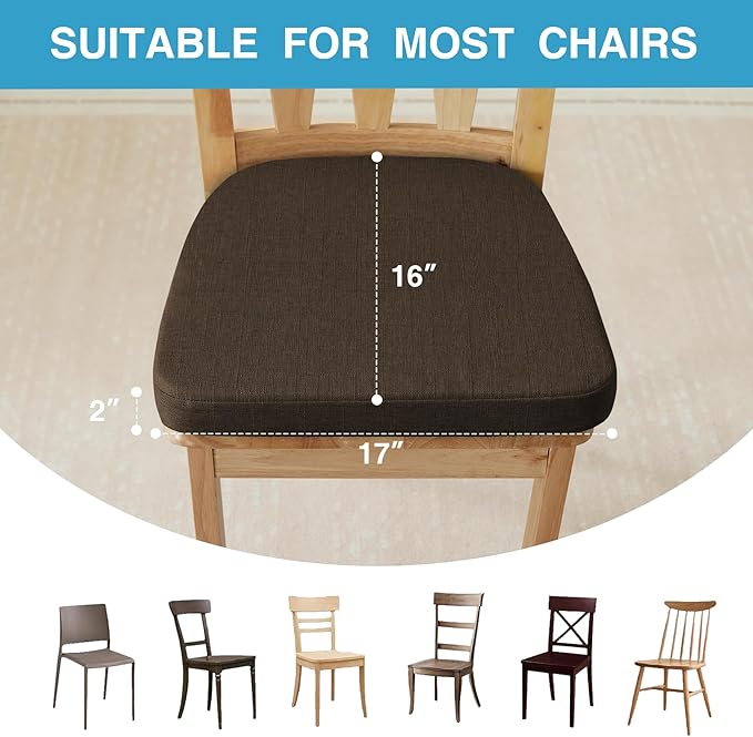 Chair Cushions for Dining Chairs Set of 4, Non Slip Kitchen Chair Pads, 17" x 16" x 2", Indoor Dining Chair Cushions with Ties, D-Shaped Seat Cushions for Kitchen Chairs, Brown