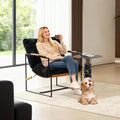 VINGLI 28" Wide Plush Upholstery Sling Modern Accent Chair with Metal Frame, Cute Reading Armchair with Removable Seat Cushion & Tan Microfiber Seat Base, Lazy Chair for Bedroom & Lounge,Black
